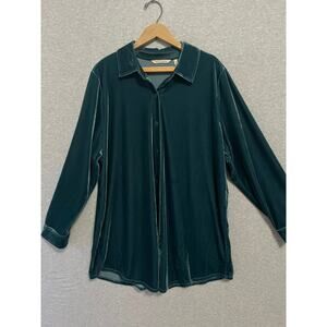 Soft Surroundings Velour Button Up Top Womens 1X Green Turquoise Flowy Cozy